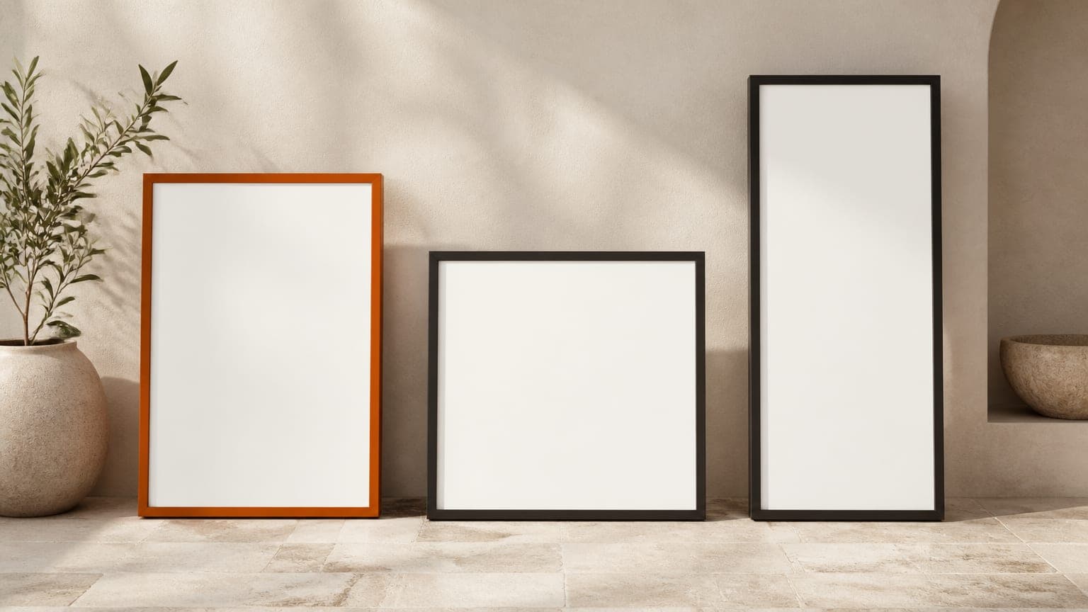 Three blank frames side by side in 3:4, 1:1 and 9:16 proportions
